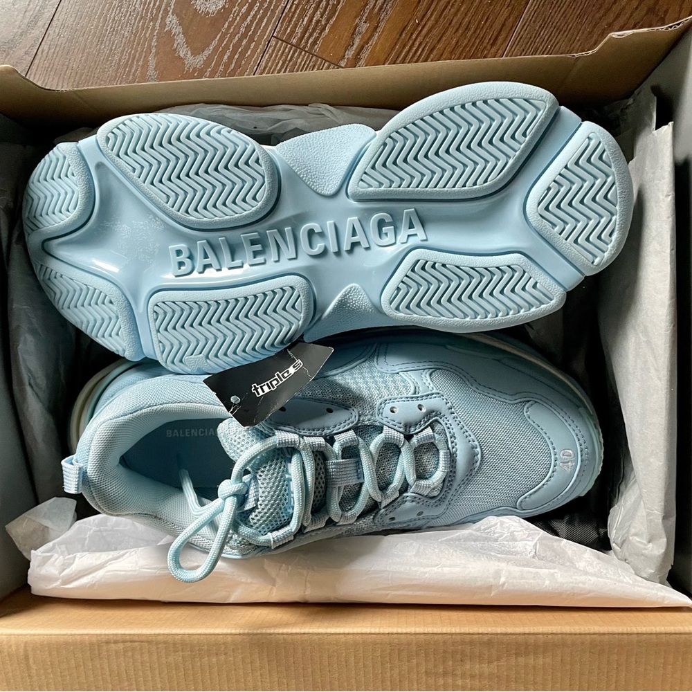 New in box Balenciaga Triple S sneakers in baby blue